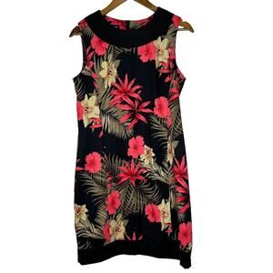 B-Works Black Tropical Floral Vacation Beach Sleeveless Sheath Dress 12 Women